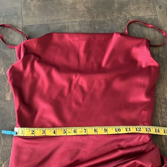 NWT HTZMO Satin Slip Dress Cowl Neck Ruched Bodycon MIDI Dress - Picture 12 of 14